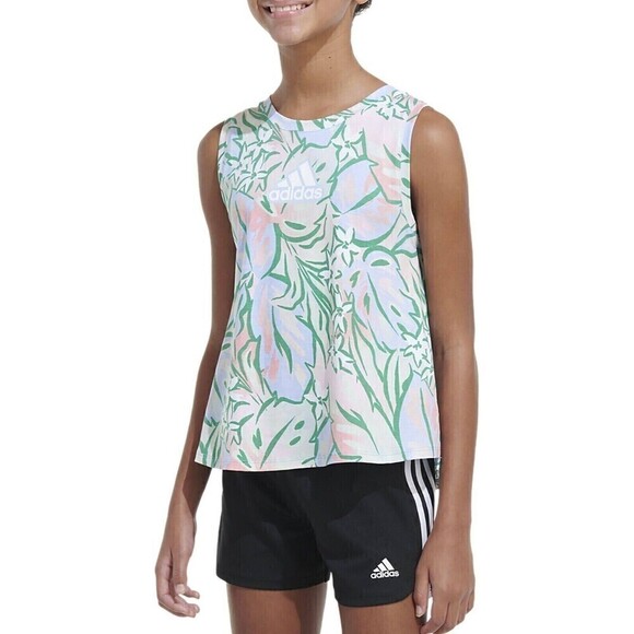 Adidas Big Girls Sleeveless All Over Print Tank Top Blue With Multicolor Large - Picture 6 of 7